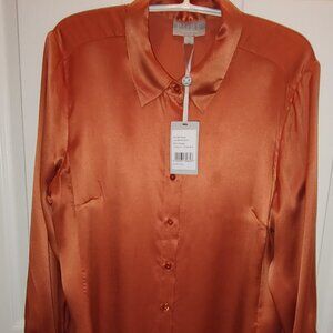 PURE COLLECTION 100% SILK L/SLV BUTTON FRONT BLOUSE RICH ORANGE (PUMPKIN) SZ 10
